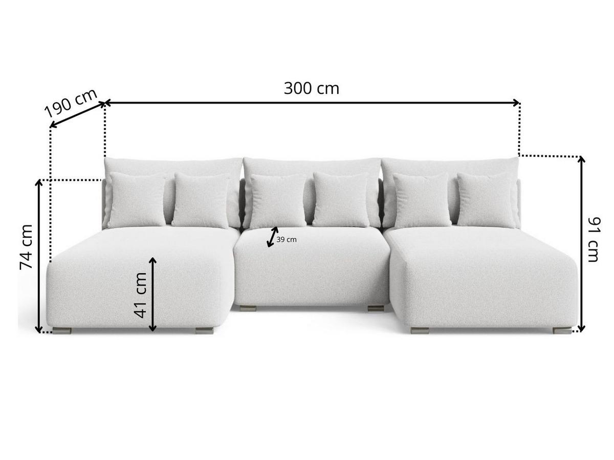 ECKSOFA Ronni U Bouclé-Stoff Weiß - Weiß, Holz/Textil (300/190cm) - Graingold