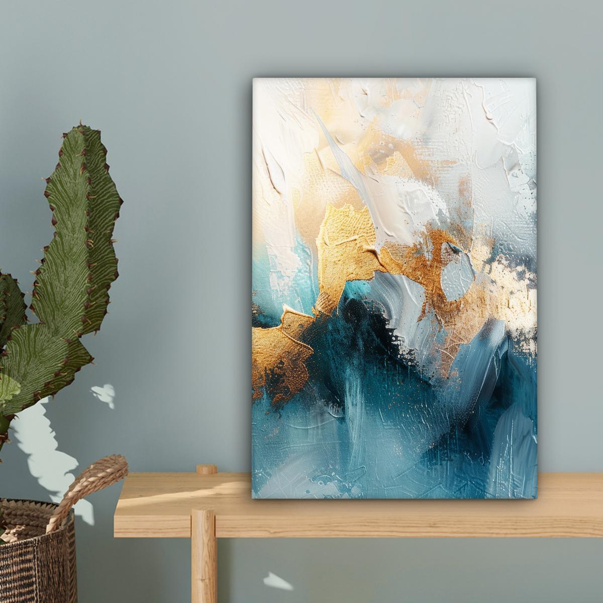 LEINWANDBILD Abstrakt - Kunst - Gold - Blau Deko Wohnzimmer 20x30 cm - Petrol, Textil (20/30cm) - MuchoWow