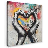LEINWANDBILD Hände - Herz - Straßenkunst - Graffiti Deko Groß 90x90 cm - Multicolor, Textil (90/90cm) - MuchoWow