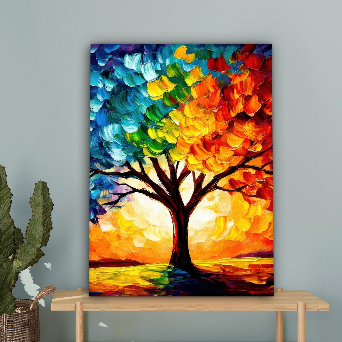 LEINWANDBILD Baum - Kunst - Natur - Sonnenuntergang Wandbild Wohnzimmer 60x80 cm - Multicolor, Textil (60/80cm) - MuchoWow