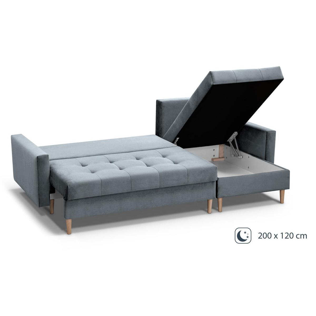 ECKSCHLAFSOFA Halant mit Bettkasten, universelle Ottomane, Veloursstoff, Hellgrau - Hellgrau, Textil (220/140cm) - Beautysofa