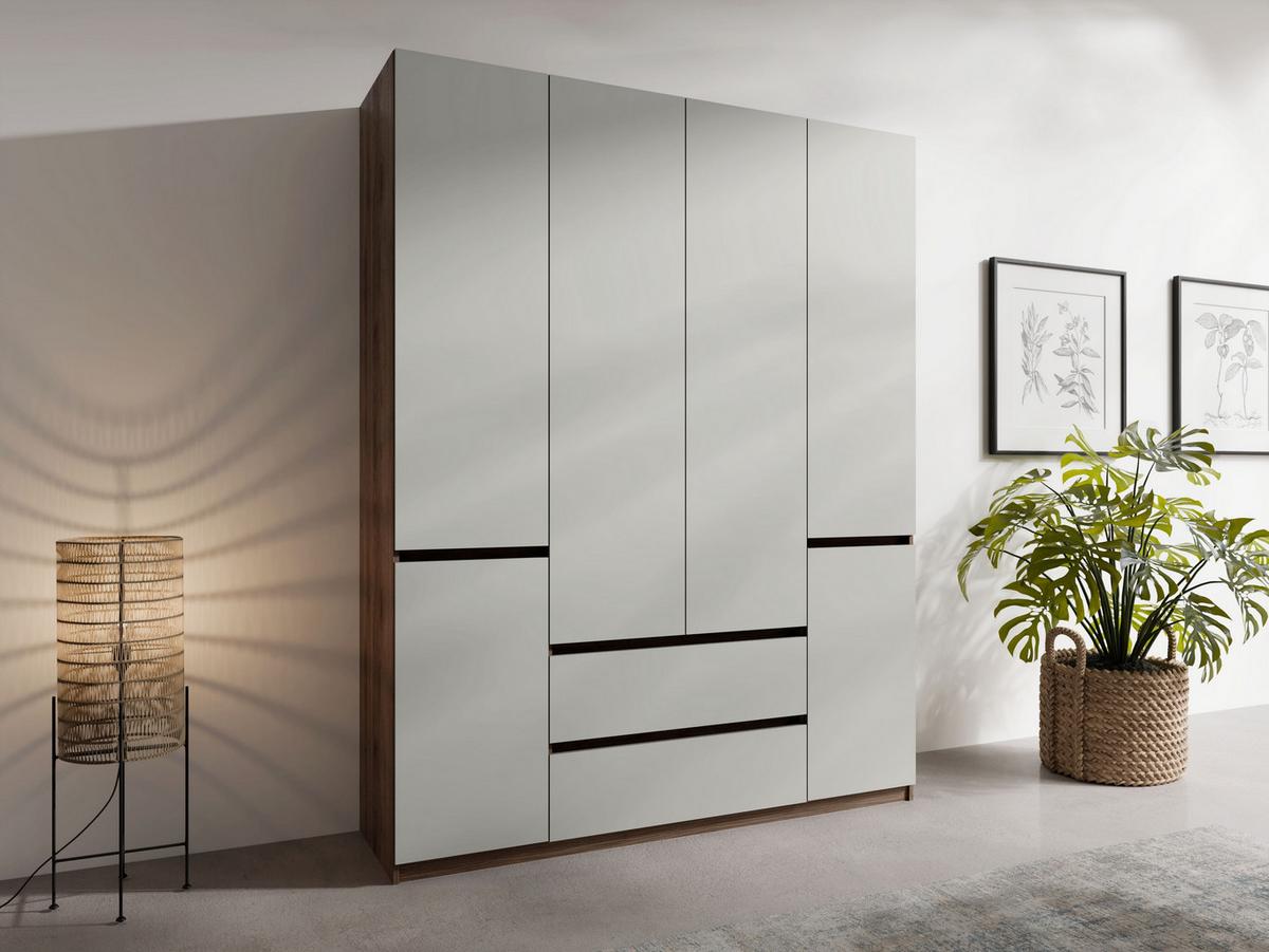 DREHTÜRENSCHRANK VELEN 180/230,5/51,4cm 6-türig Nussbaumfarben - Nussbaumfarben/Grau, Holzwerkstoff (180/230.5/51.4cm) - MASSENO