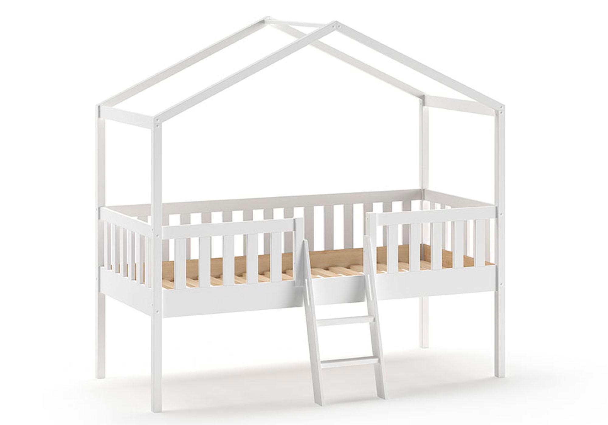 HAUSBETT mit Leiter Kapua 209x202x120 aus Massivholz in Weiß - Weiß, Holz (90/200cm) - 58aufmkessel