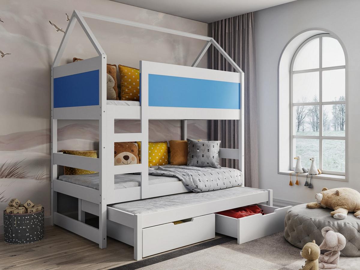 ETAGENBETT TAMI mit Bettkasten 80x160 cm Weiß - Blau/Weiß, Holz (80/160cm) - MASSENO