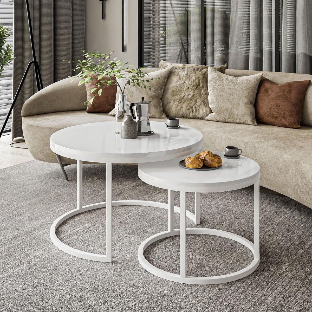 COUCHTISCH CIRI 2-in-1 Hochglanz - Weiß, Holzwerkstoff (70/70/48cm) - Lookway