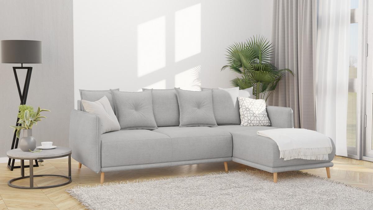 ECKSOFA Chroma Silber Luxusmicrofaser - Silberfarben/Braun, Holz/Textil (238/170cm) - S-Style