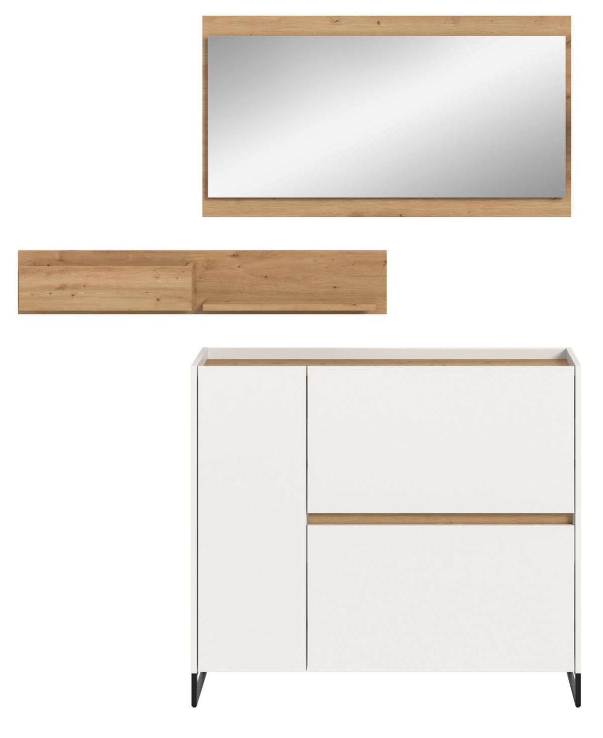 GARDEROBE-SET weiß und Artisan Eiche, Garderobe 3-teilig, 140 x 192 cm, Soft-Close, Borga - Schwarz/Weiß, Holzwerkstoff/Metall (140/192/32cm) - Inn.Furn
