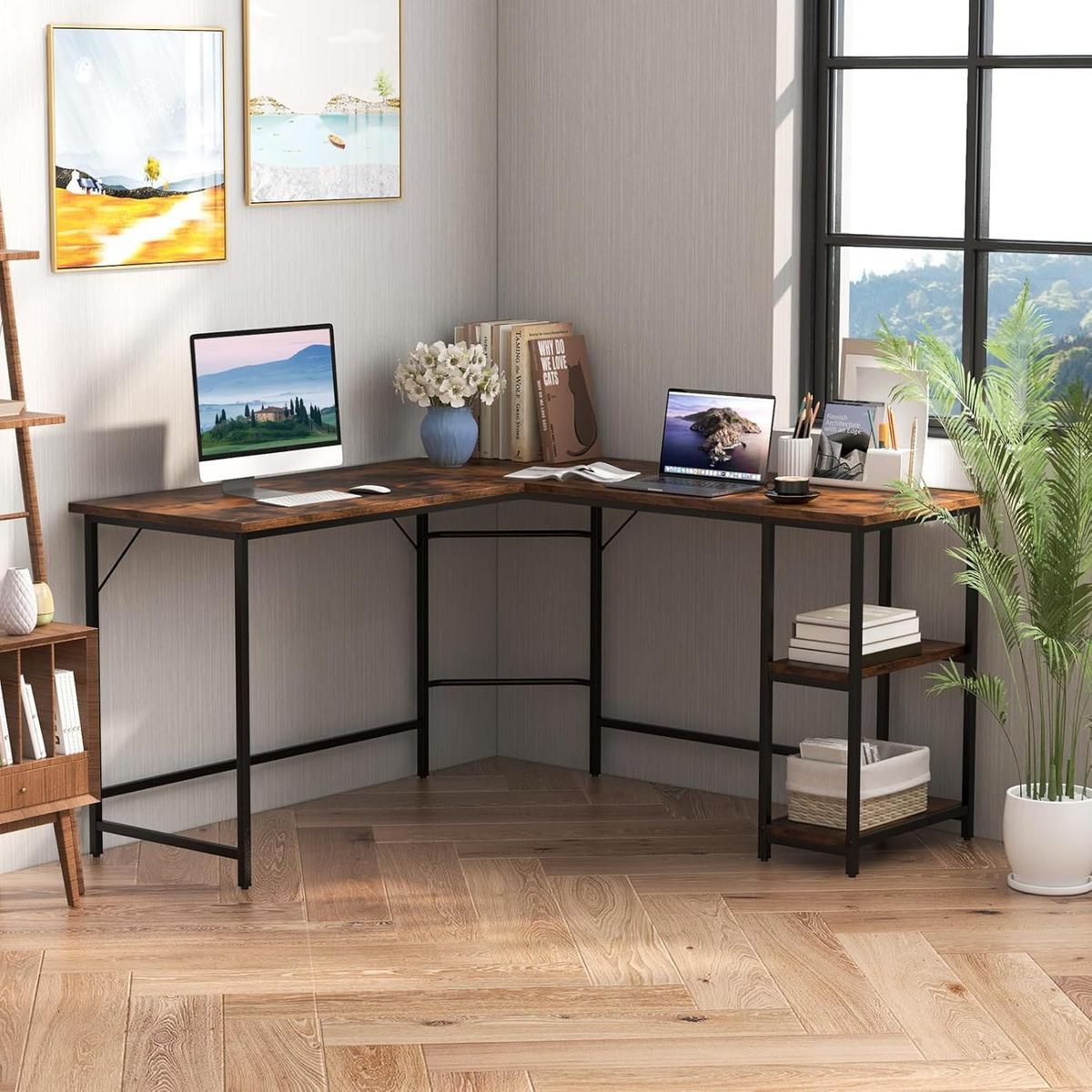 COMPUTERTISCH Braun - Braun, Holzwerkstoff (138/138/75cm) - COSTWAY