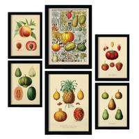 POSTER Set Mit 6 Gesund In Vintage A3 & A4 Schwarzer Rahmen - Schwarz, Papier (29/3cm) - Nacnic