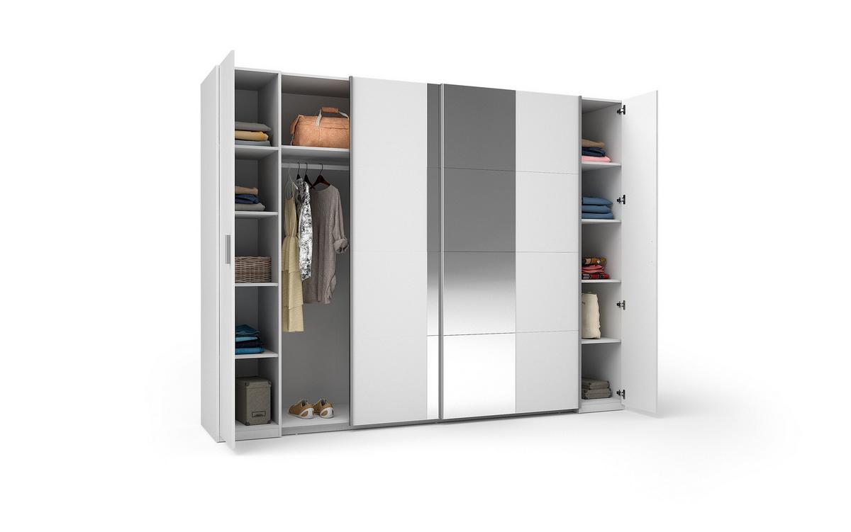 SCHWEBETÜRENSCHRANK AMAREN 269,6/207,6/61,4cm 2-türig mit Spiegel Weiß - Weiß, Holzwerkstoff (269.6/207.6/61.4cm) - MASSENO