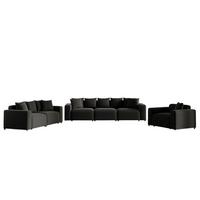 SOFASET Megan 3-2-1 In Salvador - Schwarz, Holzwerkstoff/Textil (327/75/98cm) - Fun Möbel