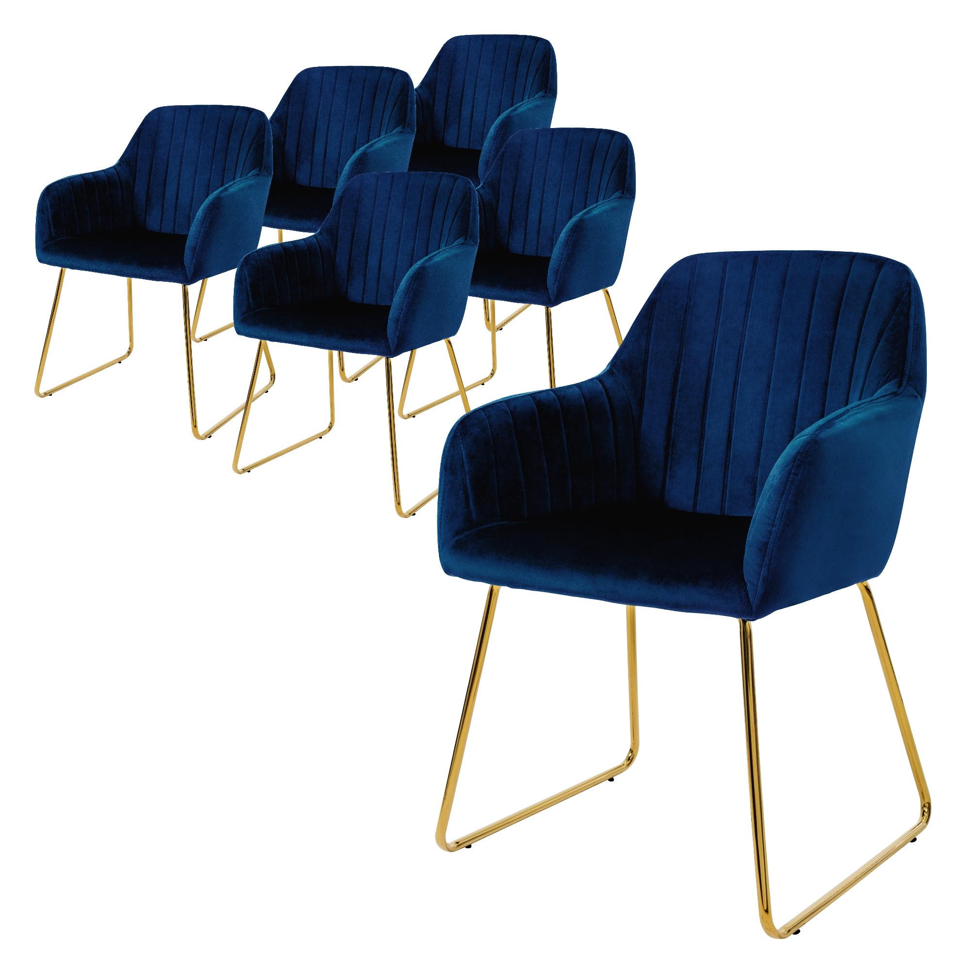 ESSZIMMERSTÜHLE 6er Set Blau Samt - Blau/Goldfarben, Textil/Metall (60/82/57cm) - ML-DESIGN
