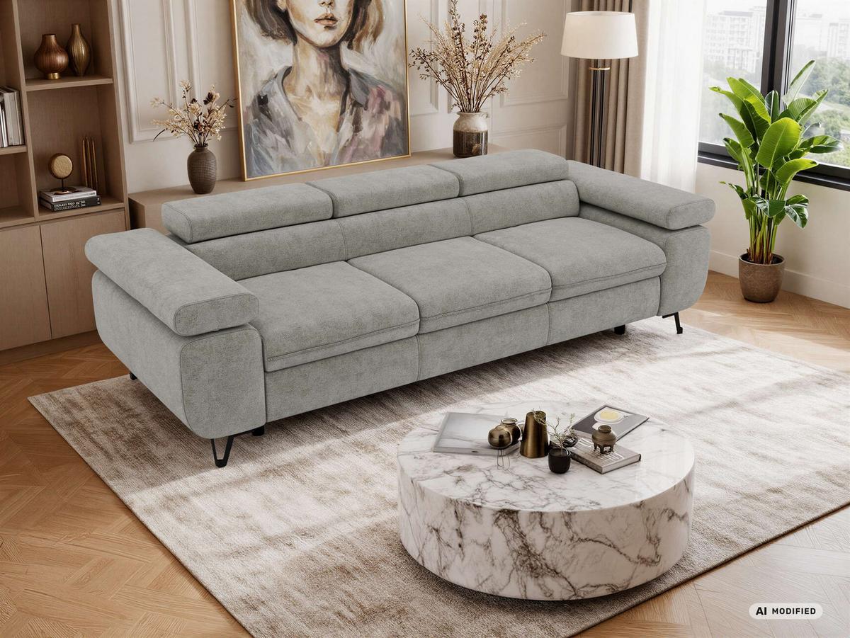 3-SITZER SOFA PETER - Grau Stukture - Graphitfarben/Schwarz, Textil/Metall (262/76/99cm) - MKS