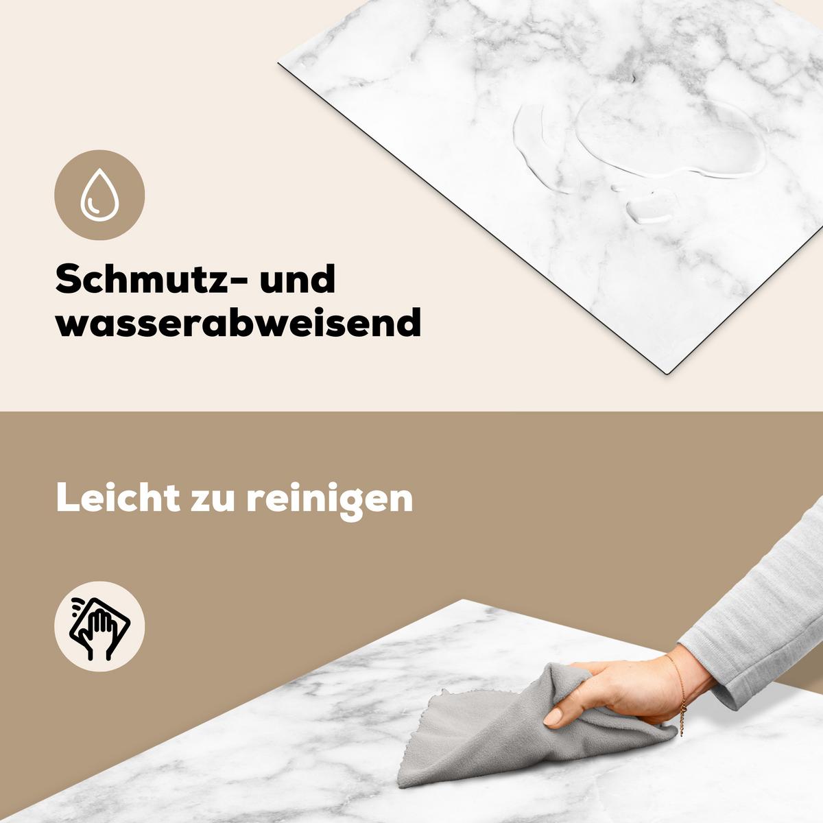 HERDABDECKPLATTE Marmor - Grau - Weiß - Strukturierter Marmor Herdabdeckung Induktionsfeld 70x52 cm - Weiß, Kunststoff (70/52/0.2cm) - MuchoWow