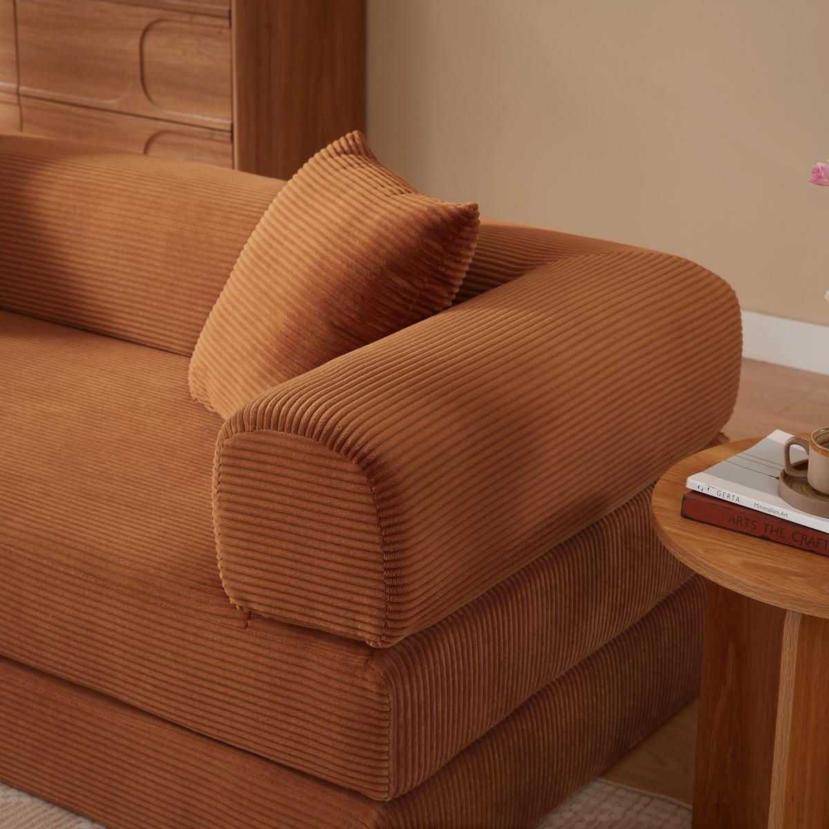 SCHLAFSOFA aus Cord in Terracotta 2-in-1 Funktion & zum Gästebett klappbar - Dunkelorange, Textil (89/59/195cm) - Urban Meuble