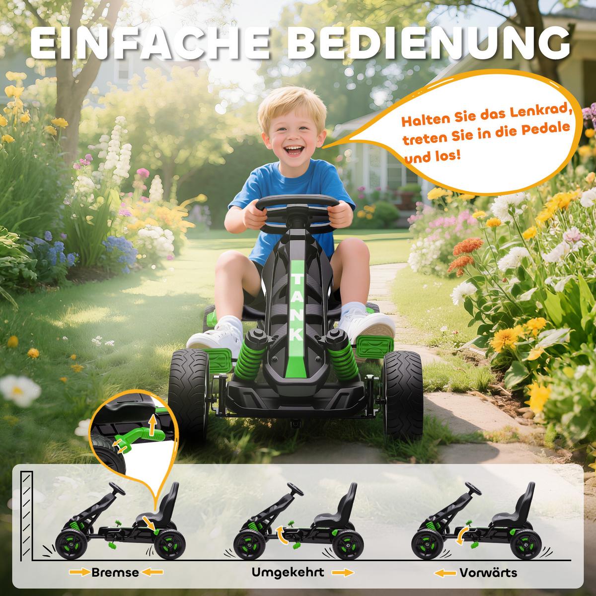 KINDER-GOKART Kunststoff Metall Grün - Grün, Kunststoff (100/59/60.5cm) - AIYAPLAY