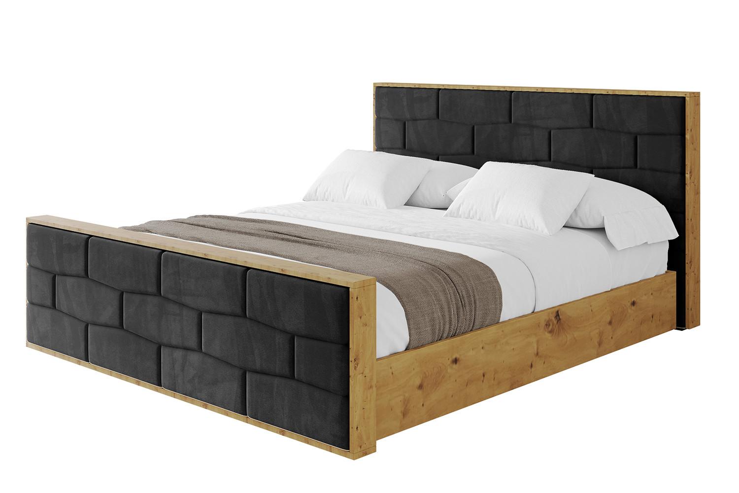 POLSTERBETT mit Bettkasten, Fußteil und Lattenrost, Boxbett mit Matratze H3/H4 - ENZO8-Z 180x200 Schwarz - Schwarz, Holzwerkstoff/Textil (180/200cm) - ALTDECOR