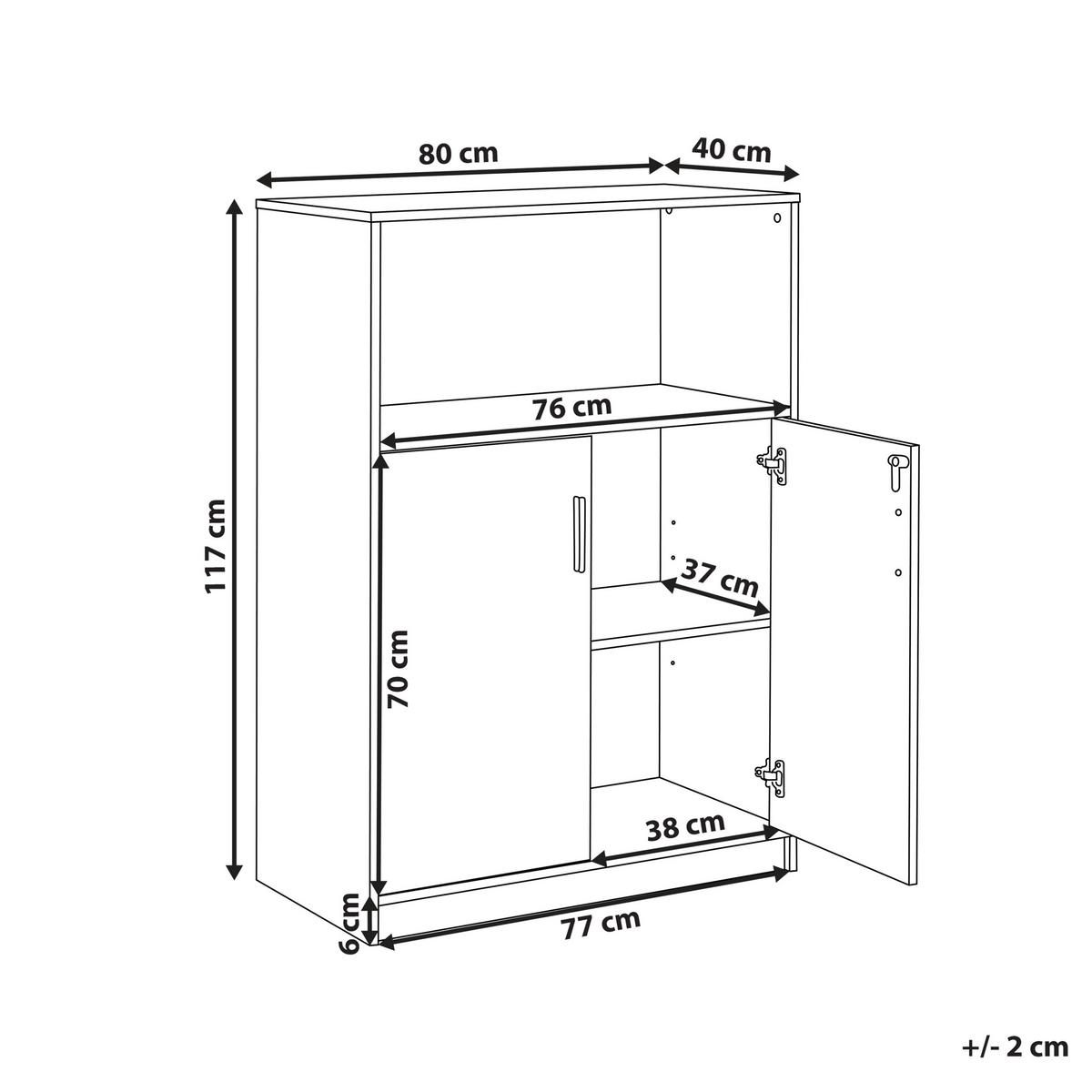 AKTENSCHRANK heller Holzfarbton/schwarz 117 cm 2 Türen offenes Ablagefach Zehna - Hellbraun/Schwarz, Holzwerkstoff (80/117/40cm) - Beliani