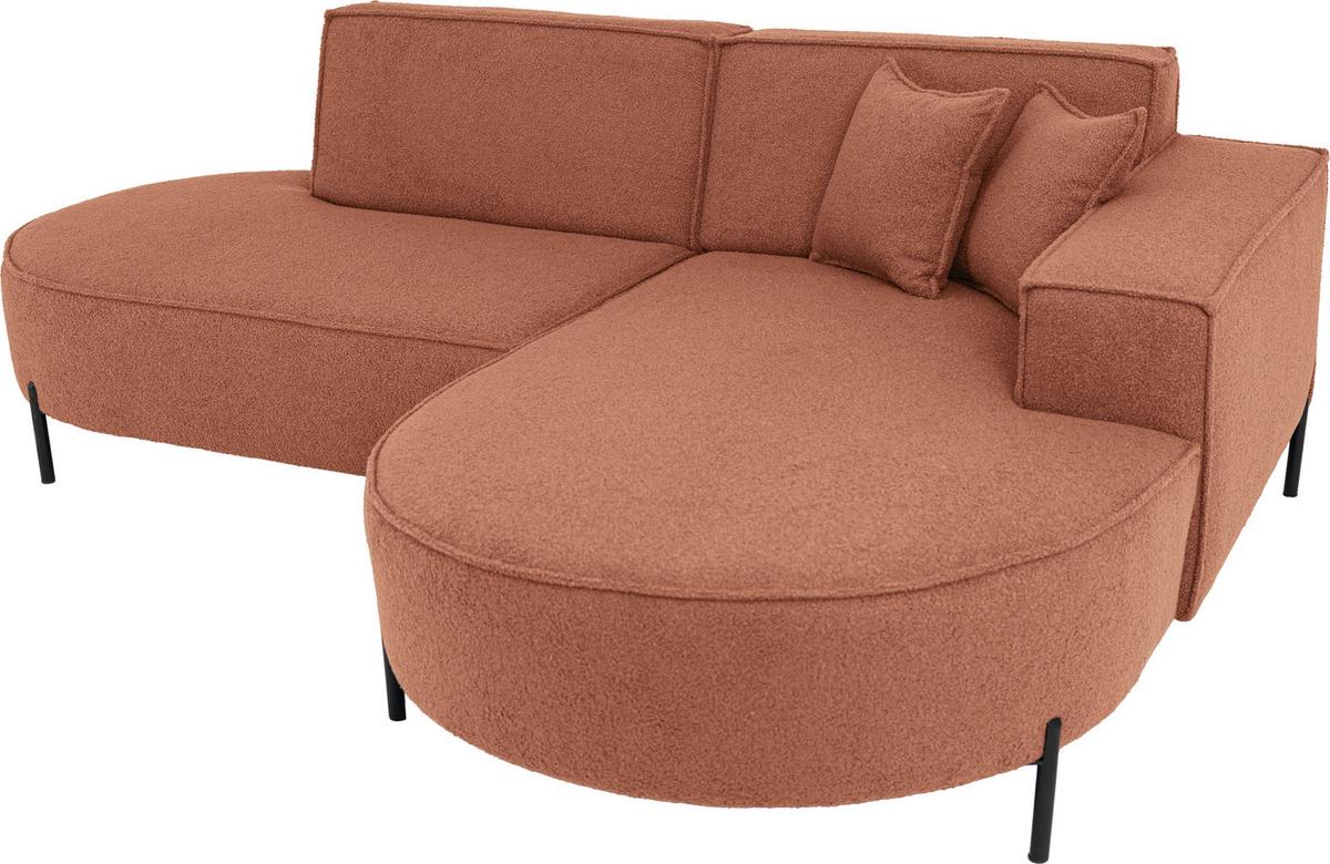 ECKSOFA Hana Loft 3-Sitzer Ecke Rechts, Boucle, Terra 241/80/168 cm - Terracotta/Schwarz, Textil/Metall (241/168cm) - WFL GROUP