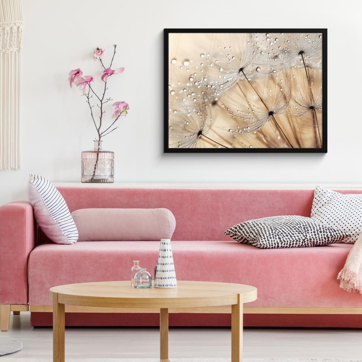 POSTER MIT RAHMENGERAHMTES BILD Löwenzahn - Abstrakt - Natur - Beige 80x60 cm - Braun, Papier (80/60cm) - MuchoWow