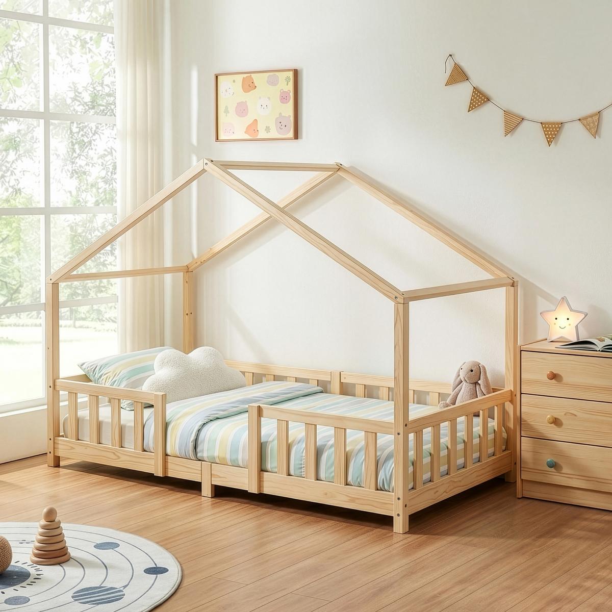 HAUSBETT Treviolo - Naturfarben, Holz (90/200cm) - [en.casa]
