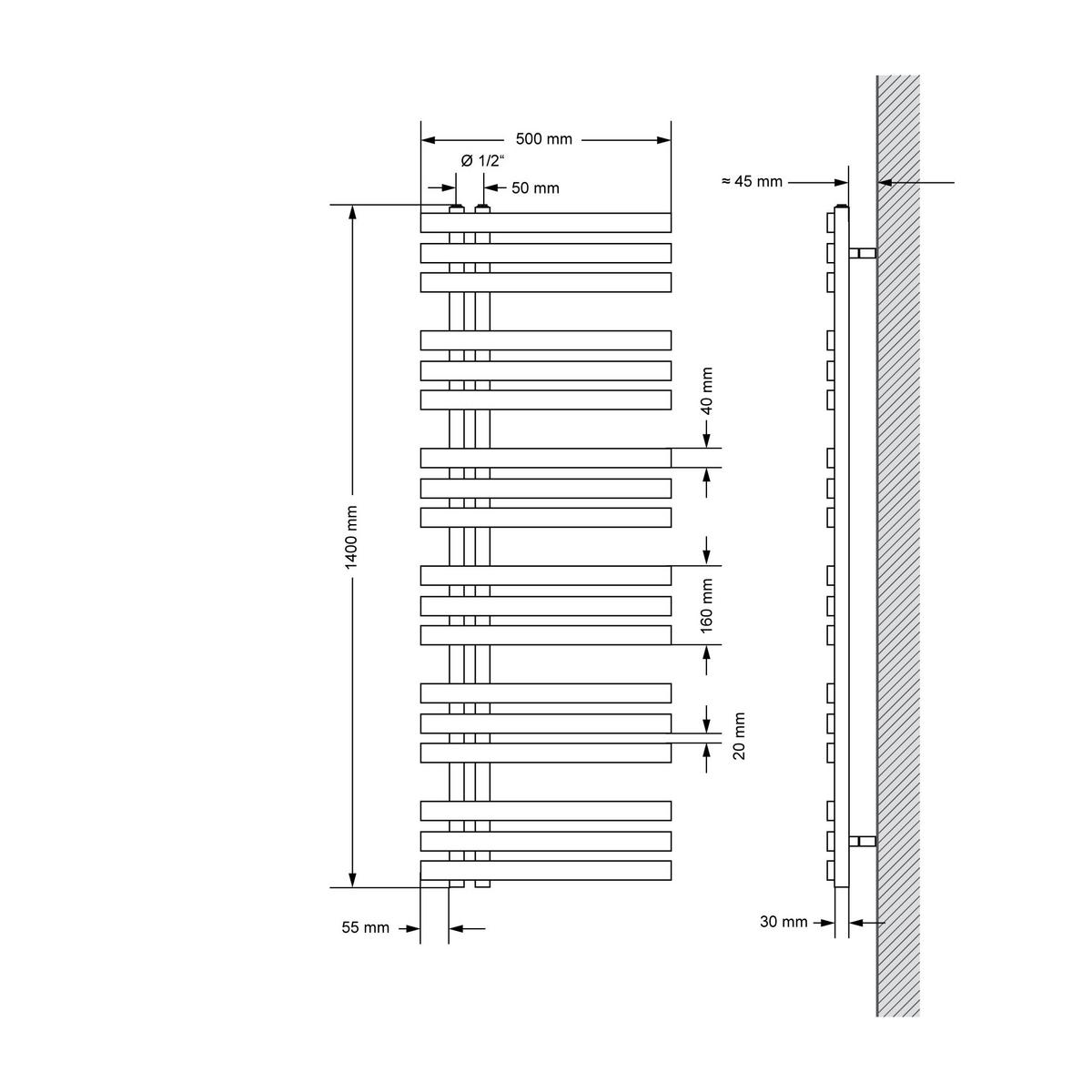 BADHEIZKÖRPER elektrisch Iron EM 500x1400 mm Anthrazit mit Heizstab 1200W Digital - Anthrazit, Metall (50/140/4cm) - LuxeBath