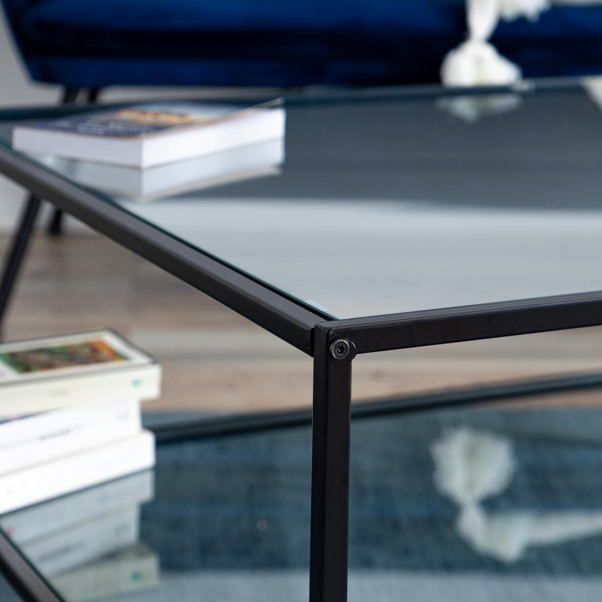 COUCHTISCH Glasplatte kratzfest & Metallgestell stabil 80X80cm - Schwarz, Glas/Metall (80/80/42cm) - Urban Meuble
