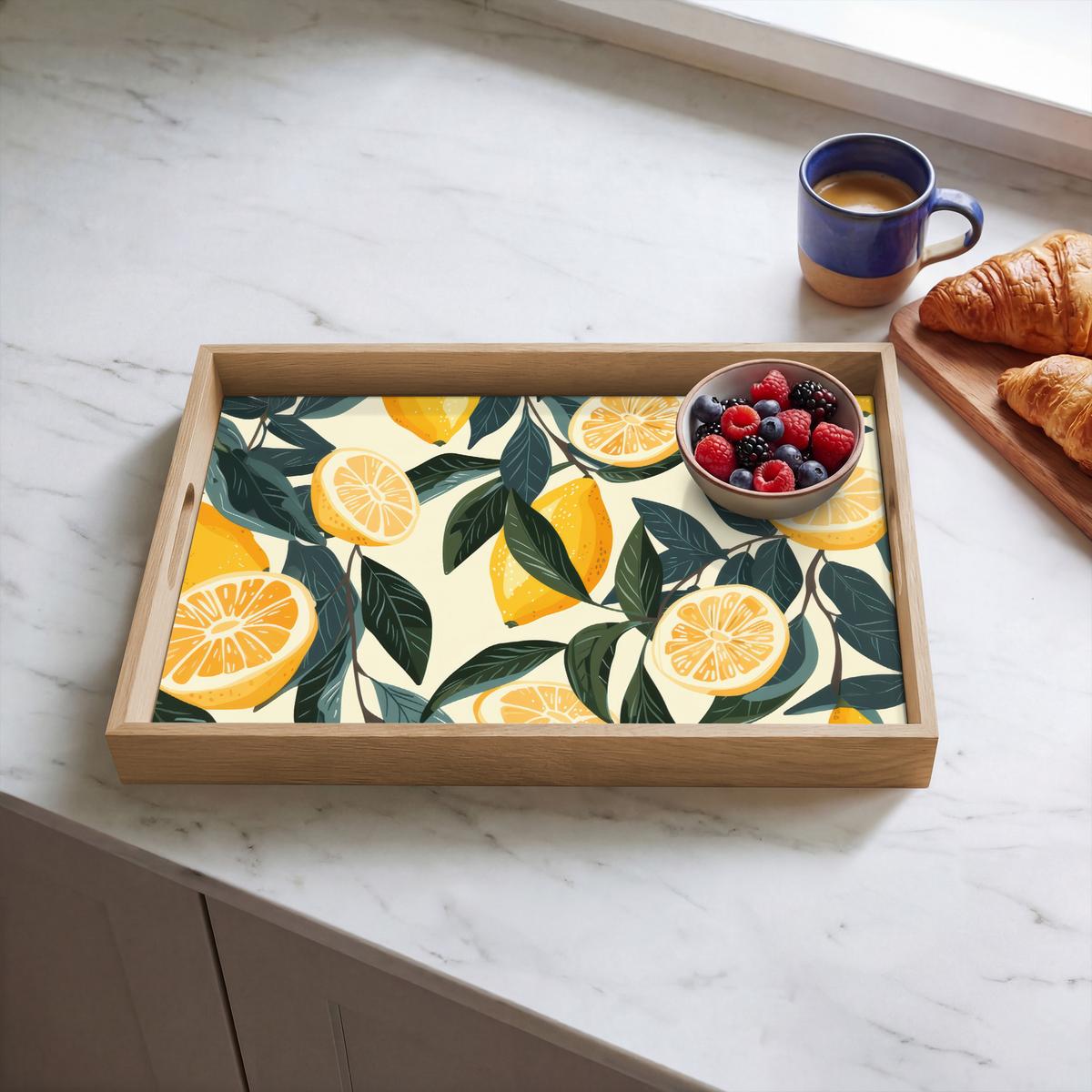TABLETT Zitronen - Früchte - Blätter - Gelb - Grün - Beige 50x35 cm - Gelb, Holz (50/5/5cm) - OnlyWow
