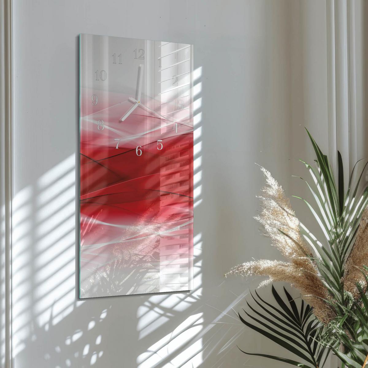 WANDUHR aus Glas 30x60 cm - Abstraktion - Rot, Glas (30/60/0.4cm) - TULUP