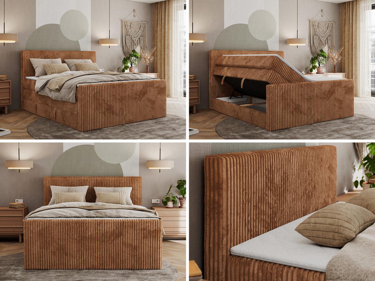 BOXSPRINGBETT TILIANO KING DUO 180/200 - Orange Cord - H4 - Orange, Textil (180/200cm) - MKS