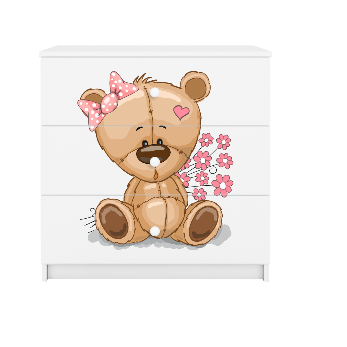 KOMMODE Babydreams Teddybär Blumen 81/81/41 - Weiß, Holzwerkstoff (81/81/41cm) - RAUMHIRSCH FURNITURE