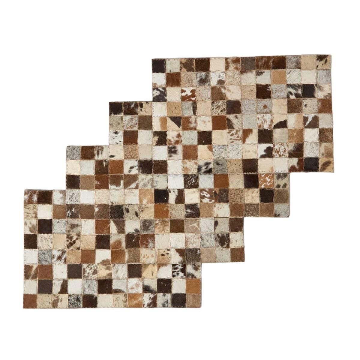 TISCHSET 4er-Set mit Patchwork-Karo, Fell & Leder, 30/46 cm - Multicolor, Leder (30/46cm) - Homescapes