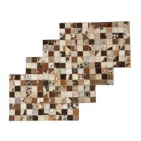 TISCHSET 4er-Set mit Patchwork-Karo, Fell & Leder, 30/46 cm - Multicolor, Leder (30/46cm) - Homescapes