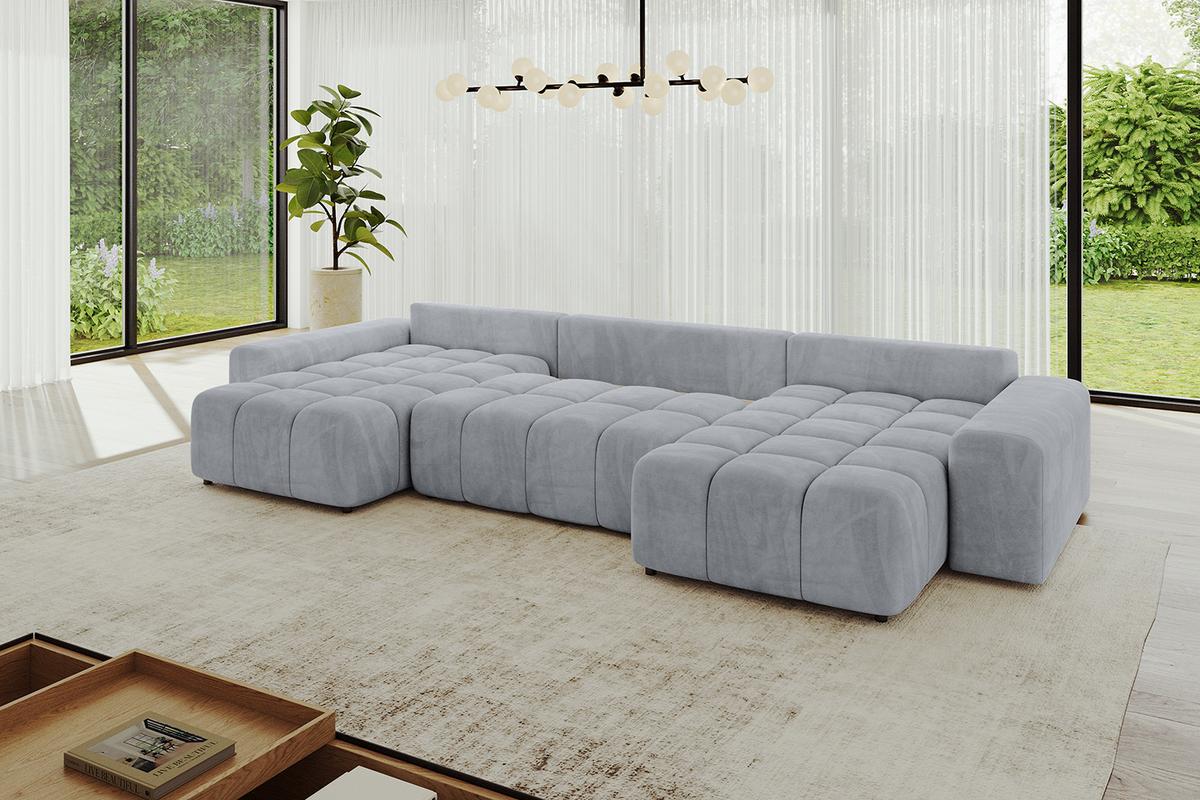 WOHNLANDSCHAFT ENIL-U 401x189x68 Hellgrau Velours - Hellgrau, Holzwerkstoff/Kunststoff (401/68/189cm) - ALTDECOR