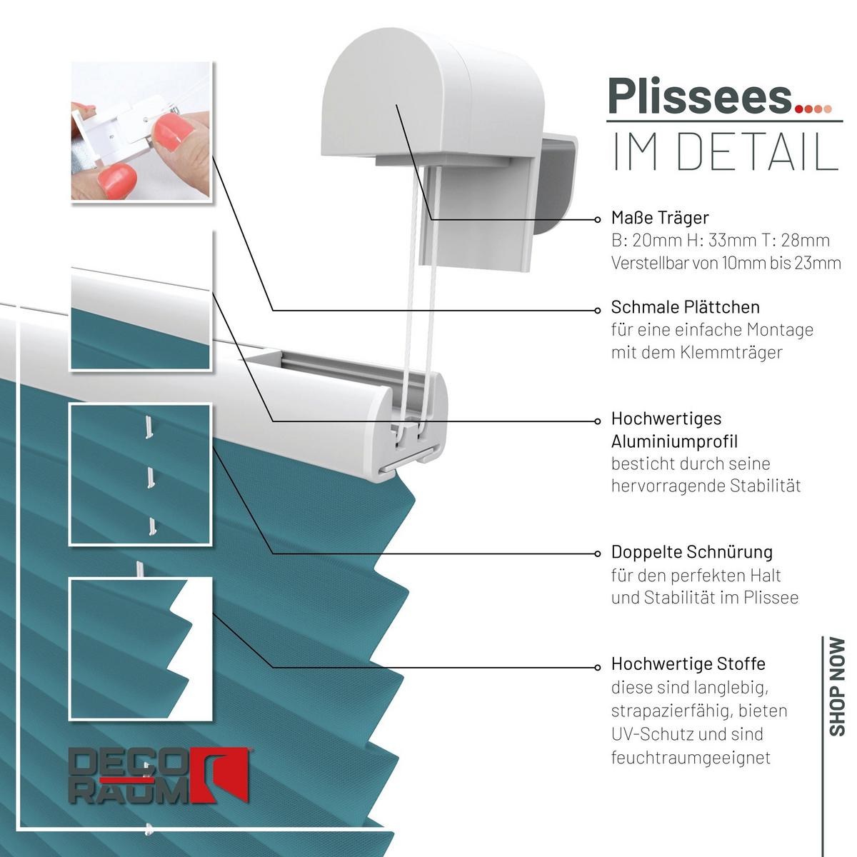 PLISSEE Basic 70 x 210cm Klemmfix ohne Bohren - Petrol, Textil (70/210cm) - Deco-Raum
