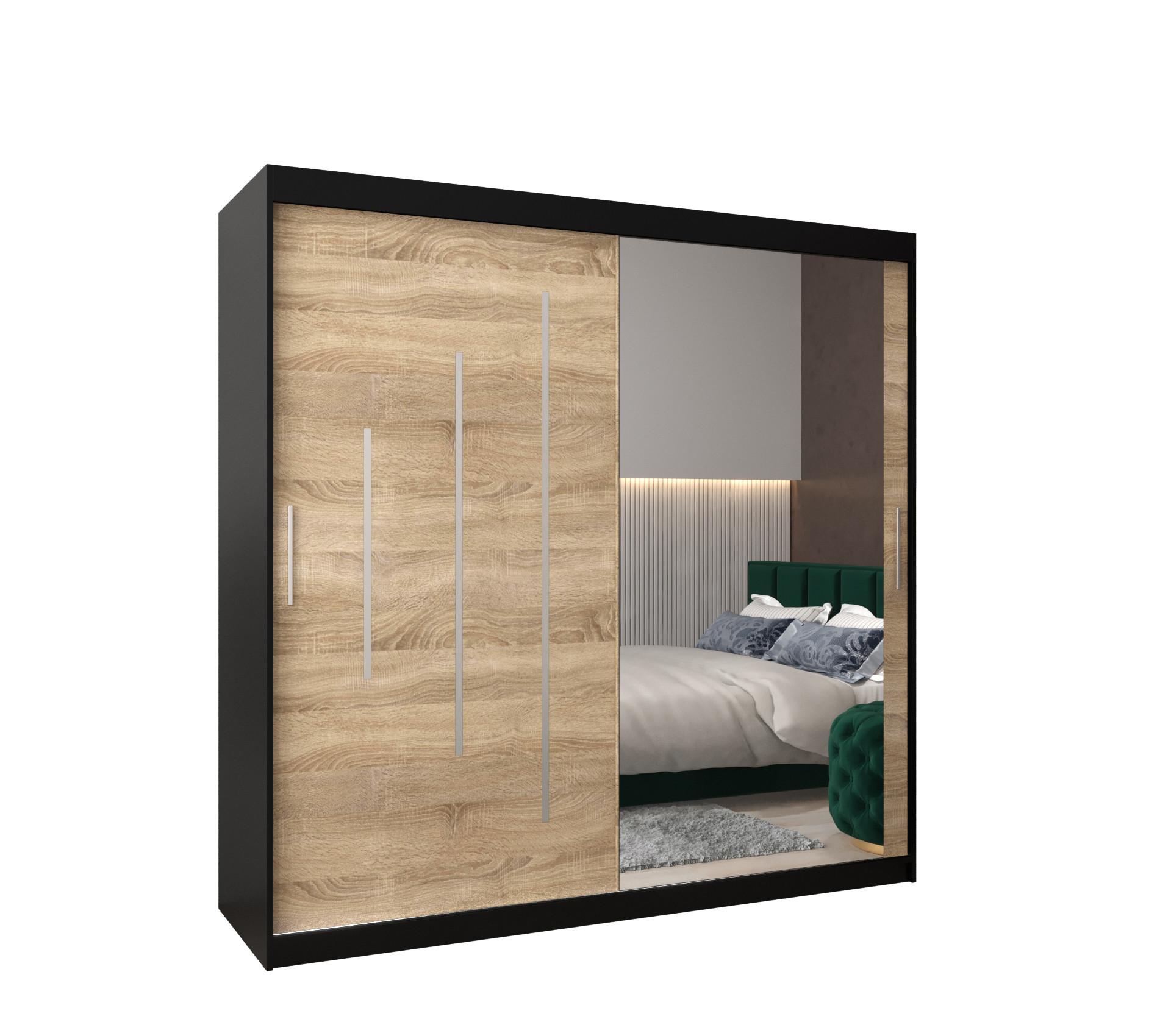 SCHWEBETÜRENSCHRANK 200/200/62 2-türig - Silberfarben/Schwarz, Holz/Kunststoff (200/200/62cm) - Abiks Möbel