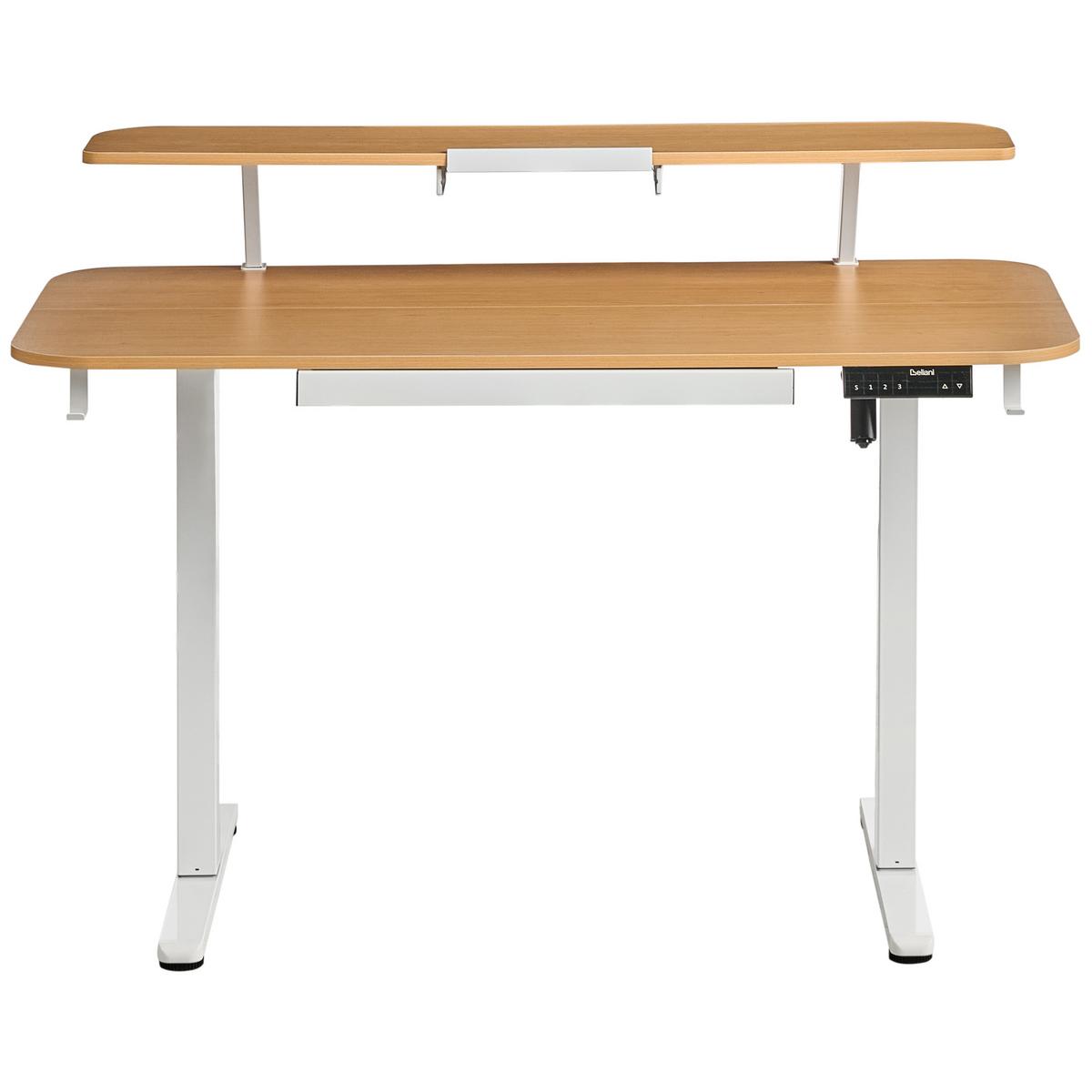 SCHREIBTISCH elektrisch höhenverstellbar 120/60 cm mit USB-Anschluss Hellbraun/Weiß Wilbanks - Hellbraun/Braun, Holzwerkstoff/Metall (60/120/90cm) - Beliani