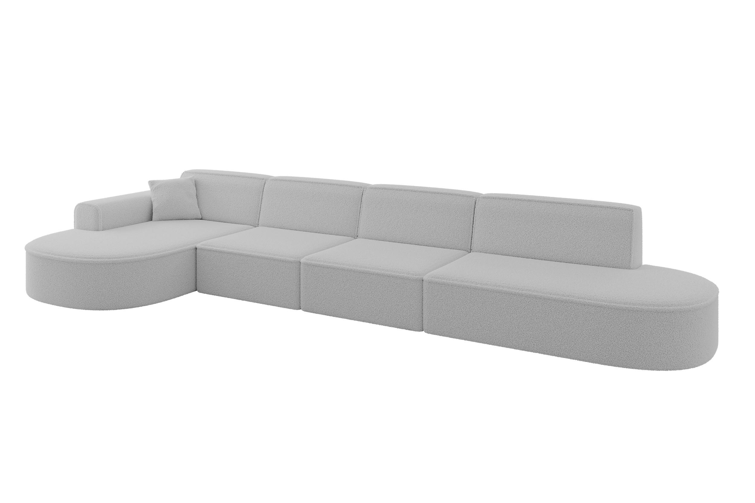 ECKSOFA Ottomane Links MARI-L3 - 413x171x79 cm Hellgrau Bouclé - Hellgrau/Schwarz, Holzwerkstoff/Kunststoff (165/406cm) - ALTDECOR