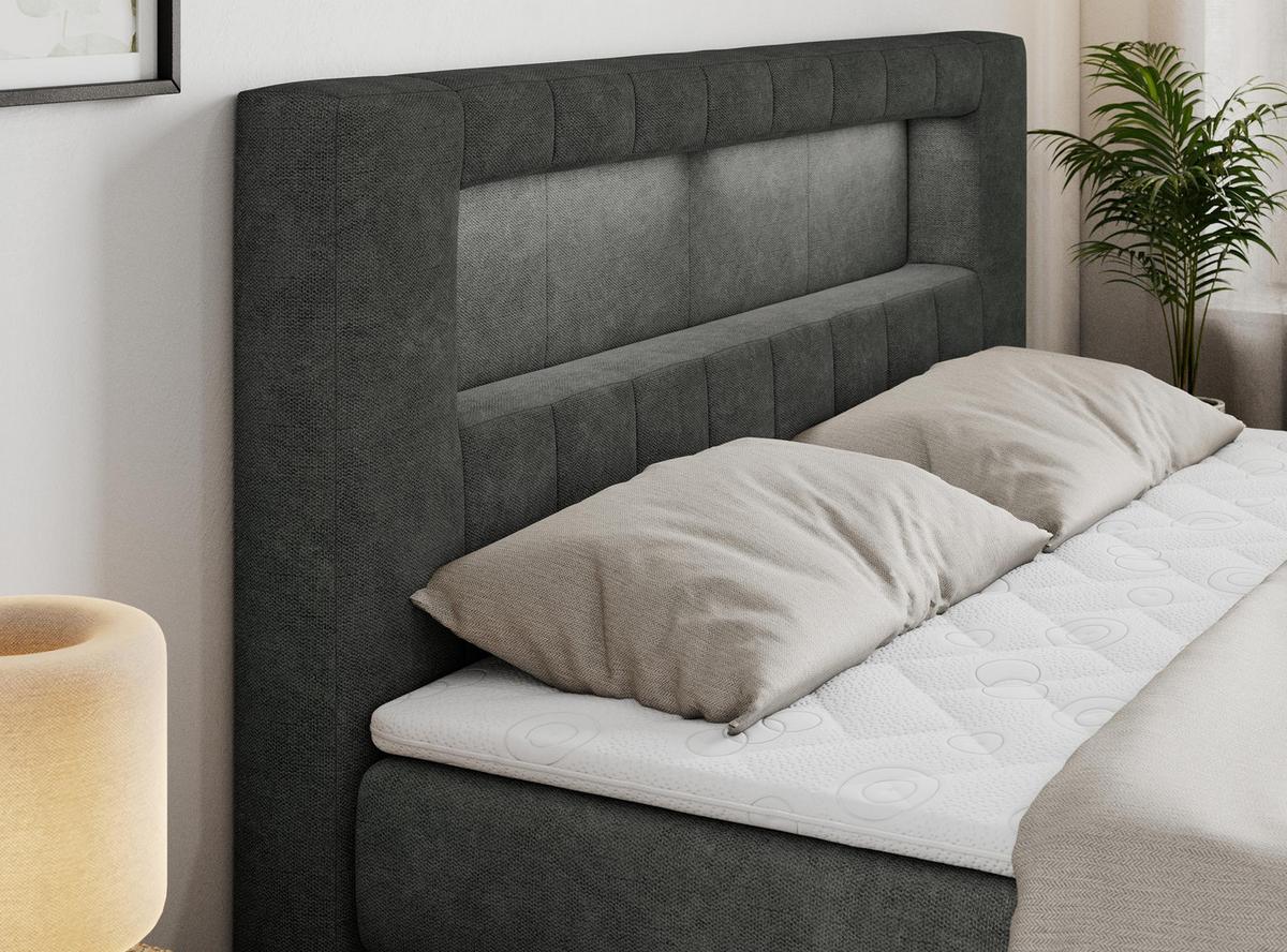 BOXSPRINGBETT GOLD-5 KING LED 160/200 Dunkelgrau Struktur - H4 - Dunkelgrau, Holz/Textil (160/200cm) - MKS