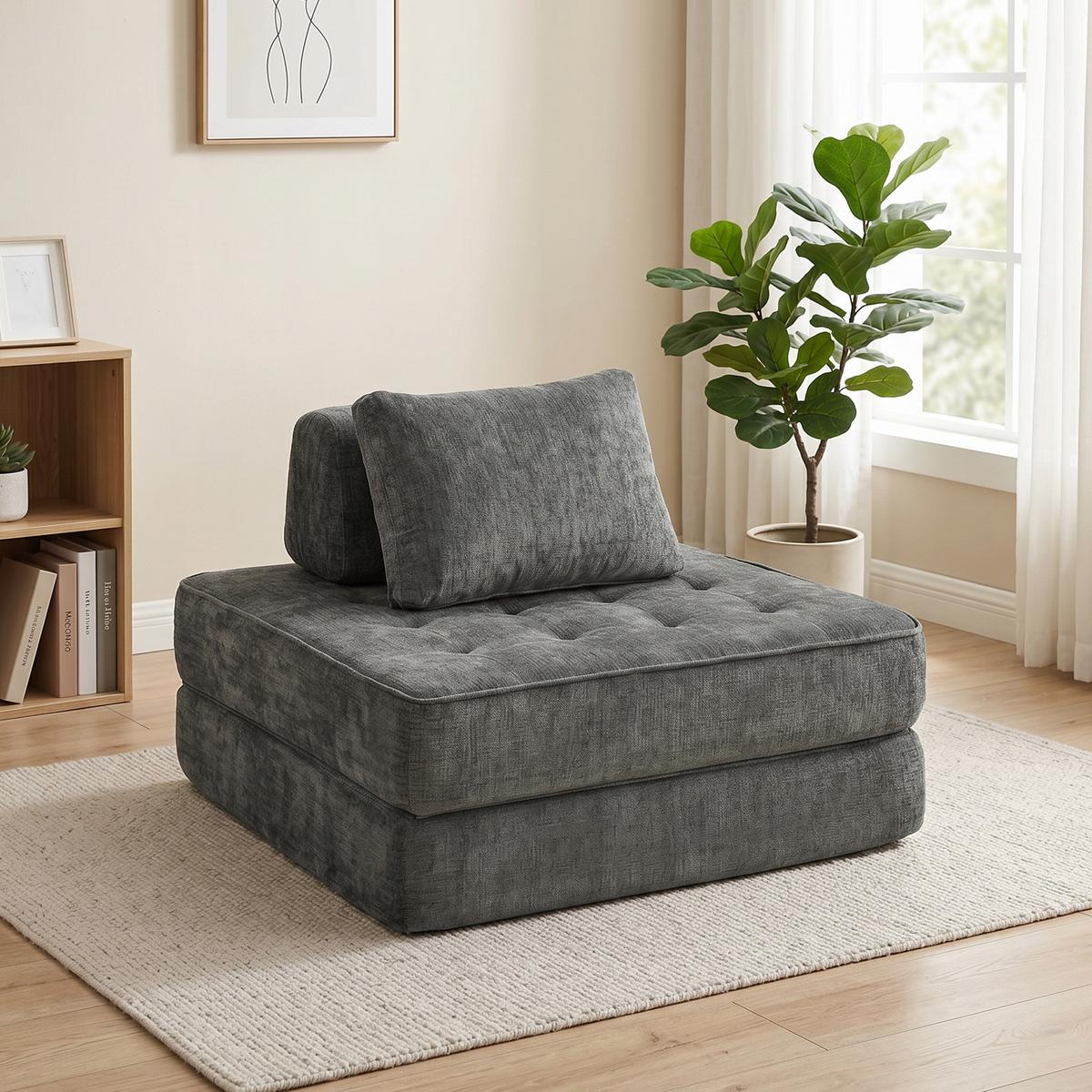 BODENSESSEL Chenille Grau - Grau, Textil (97/70/97cm) - HOMCOM