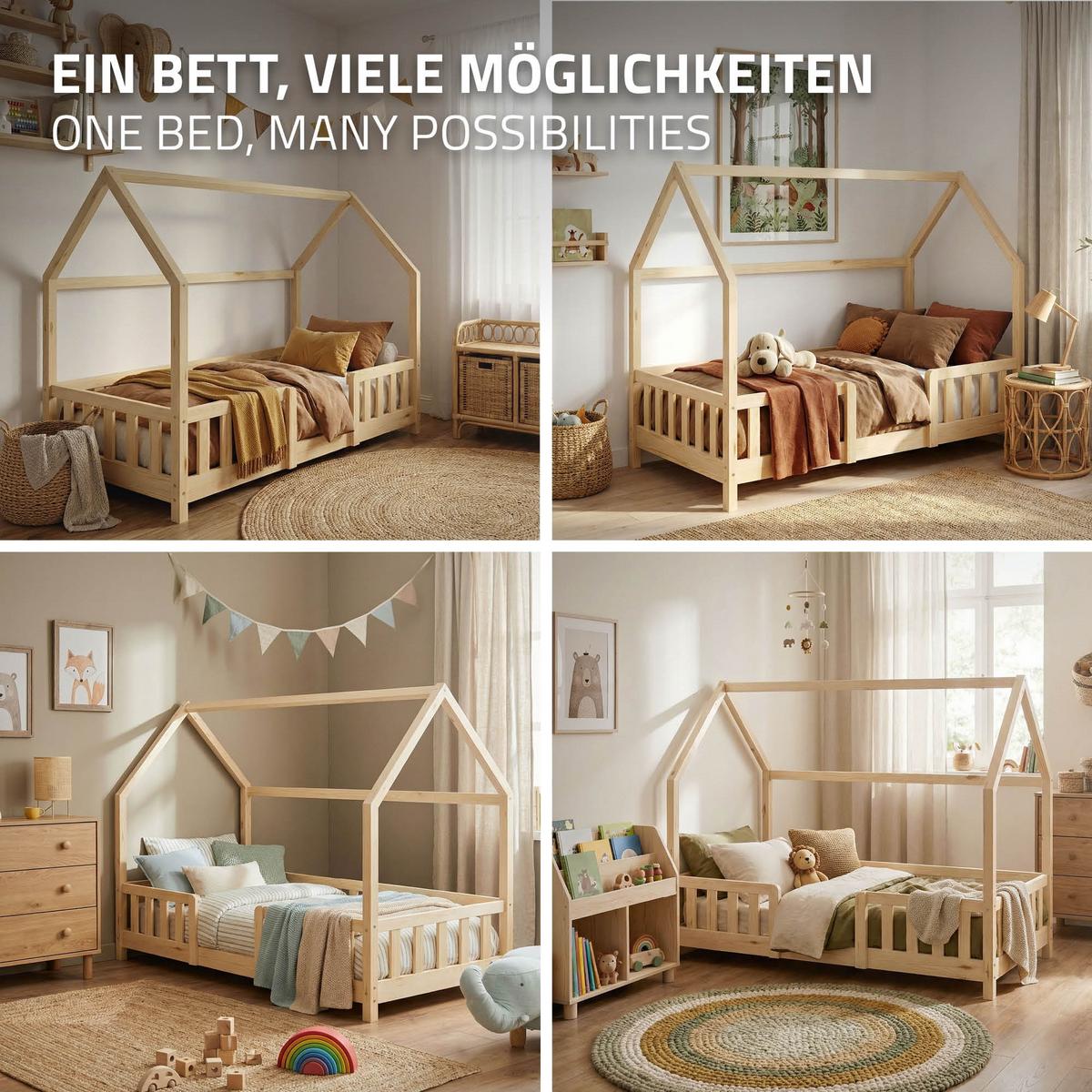 KINDERBETT 80x160 cm mit Rausfallschutz Natur aus Kiefernholz - Naturfarben, Holz (80/160cm) - ML-DESIGN