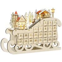 ADVENTSKALENDER Weihnachtskalender 24 Schubladen mit LED Schlitten-From - Naturfarben, Holz (10/31/45cm) - HOMCOM