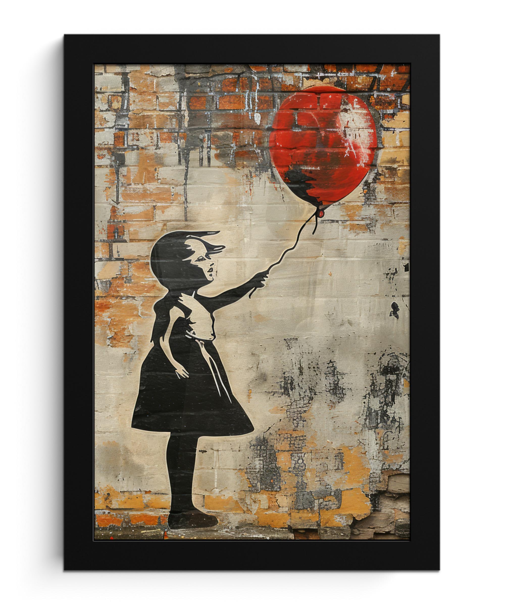 POSTER MIT RAHMEN Graffiti - Banksy - Mädchen - Straßenkunst Poster 20x30 cm - Sandfarben, Papier (20/30cm) - MuchoWow