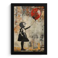 POSTER MIT RAHMEN Graffiti - Banksy - Mädchen - Straßenkunst Poster 20x30 cm - Sandfarben, Papier (20/30cm) - MuchoWow