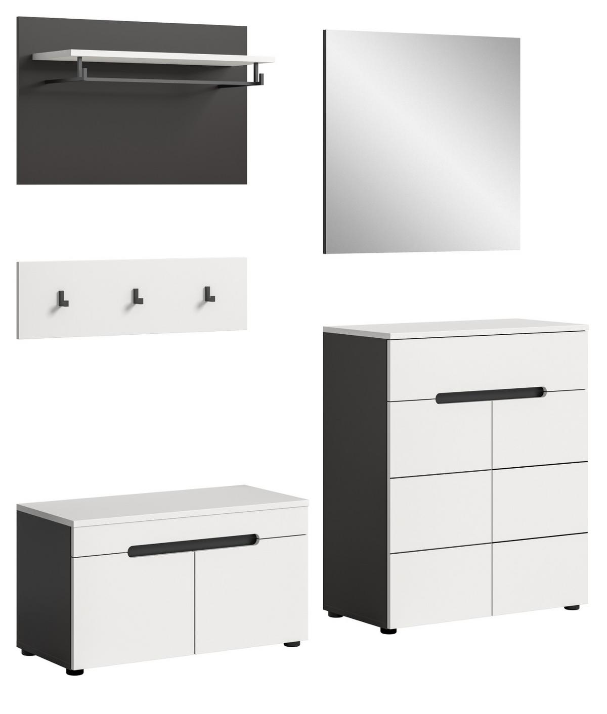 GARDEROBEN-SET 5-teilig in weiß, grau 175 cm, Kombination mit Soft-Close, Cooper - Schwarz/Weiß, Glas/Holzwerkstoff (175/190/37cm) - Inn.Furn