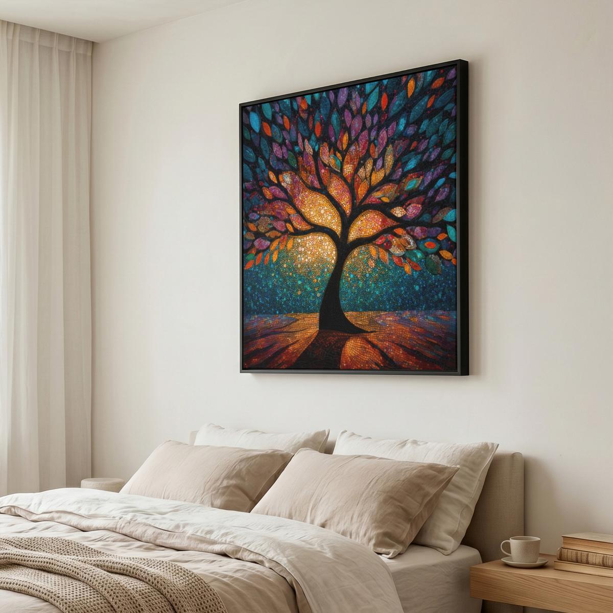 LEINWAND Bilder mit Rahmen - Mosaik - Bunt - Baum - Äste - 90x90 - Multicolor, Textil (90/90cm) - MuchoWow