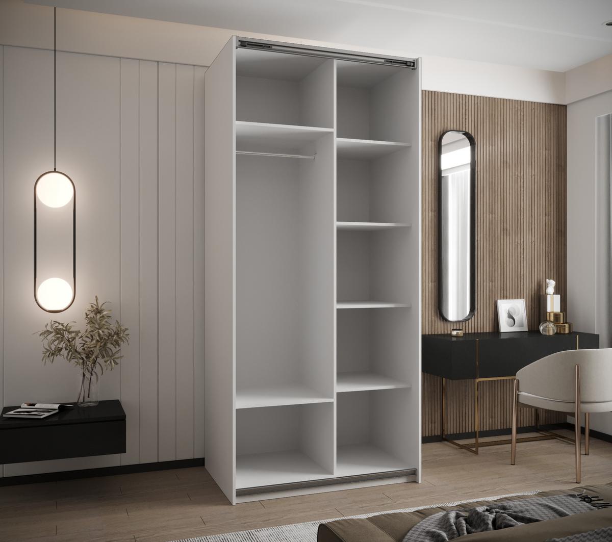 SCHWEBETÜRENSCHRANK 245,5/110/64 2-türig - Silberfarben/Weiß, Holz/Metall (110/245/64cm) - Abiks Möbel