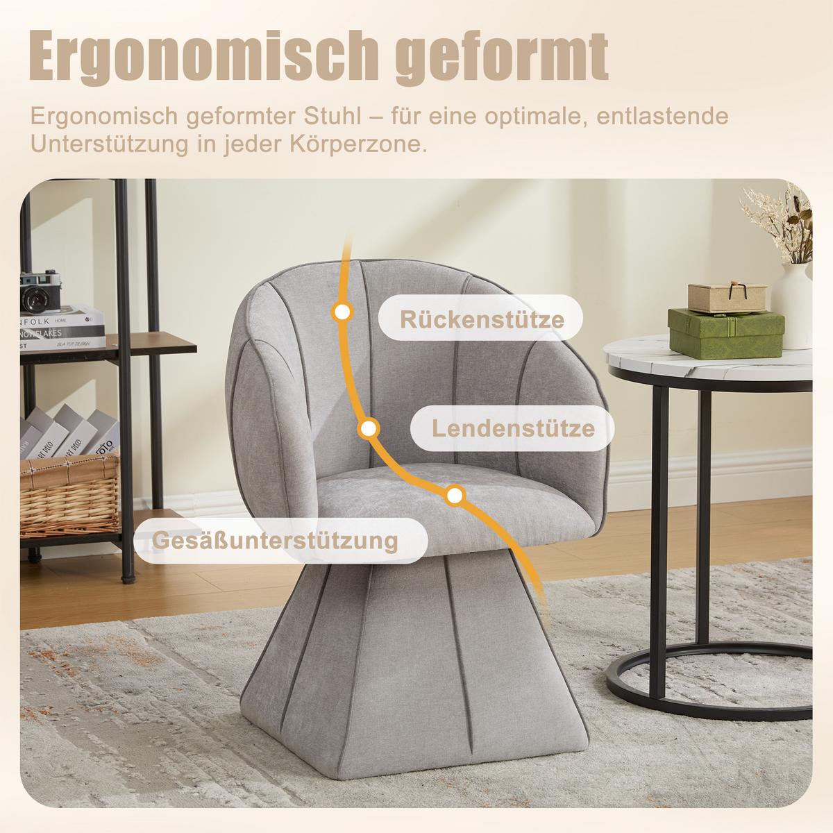 DREHSTUHL 360° Chenille Ergonomischer Sessel Wohnzimmer & Schlafzimmer - Grau, Textil (56/74.5/54cm) - Urban Meuble