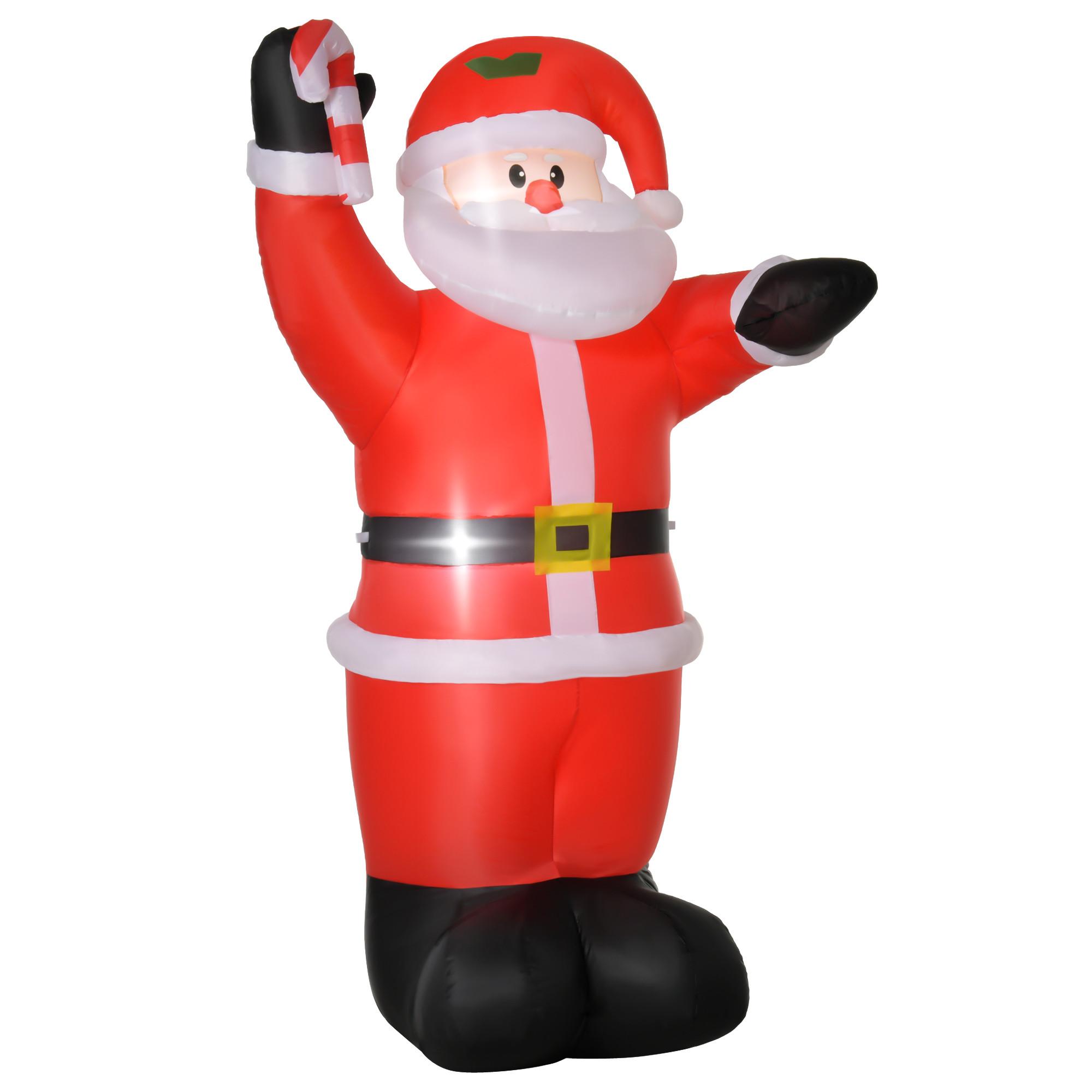 WEIHNACHTSDEKO aufblasbar , 2,4 m Weihnachtsmann mit LED-Beleuchtung Zuckerstange - Rot, Textil (90/240/160cm) - HOMCOM