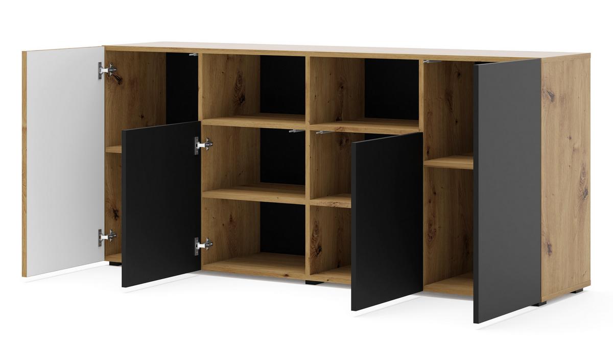 KOMMODE Artisan Eiche, Schwarz 180/82/42 - Schwarz, Holzwerkstoff (180/82/42cm) - RAUMHIRSCH FURNITURE